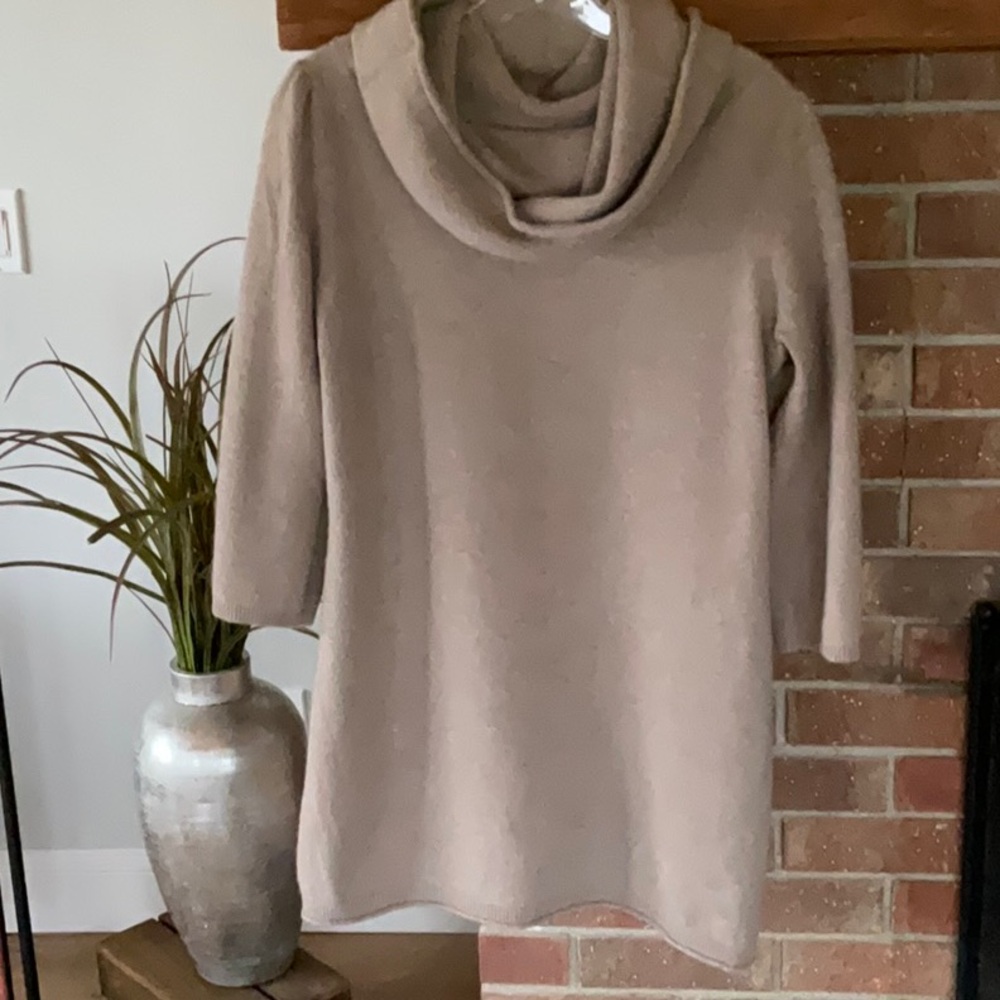 Long Cashmere 3/4 sleeve cowl neck sweater